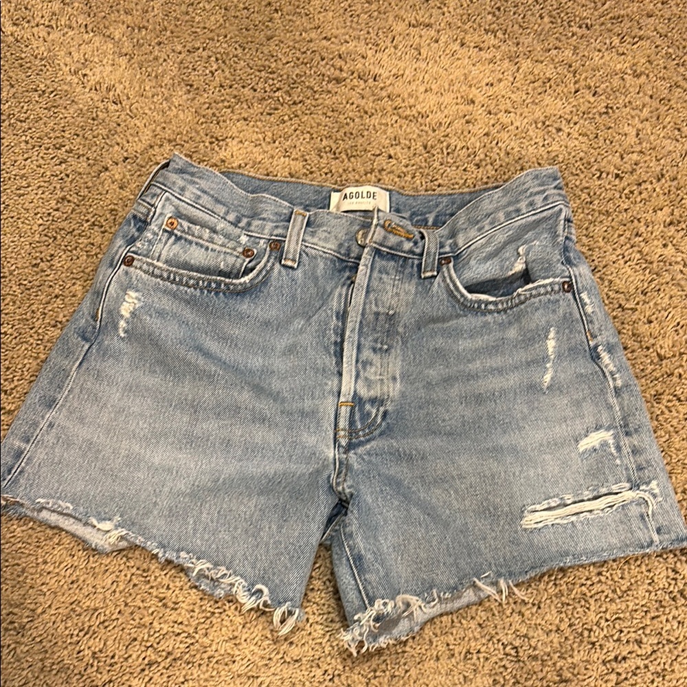 Agolde Blue Jean Shorts Distressed High-Waisted
